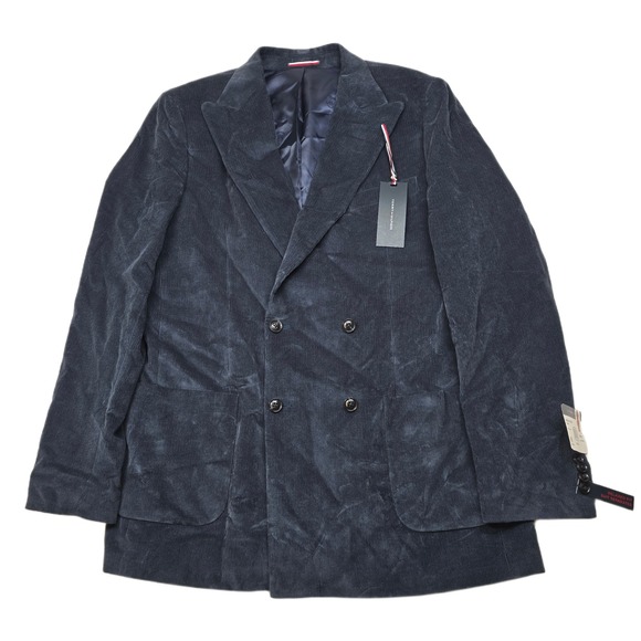 Tommy Hilfiger Double Breasted‎ Corduroy Blazer Mens 40L 40 Navy Blue $360 NEW
